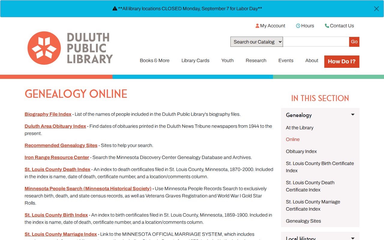 Duluth City Directory access through the Duluth Public Library online genealogy indexes