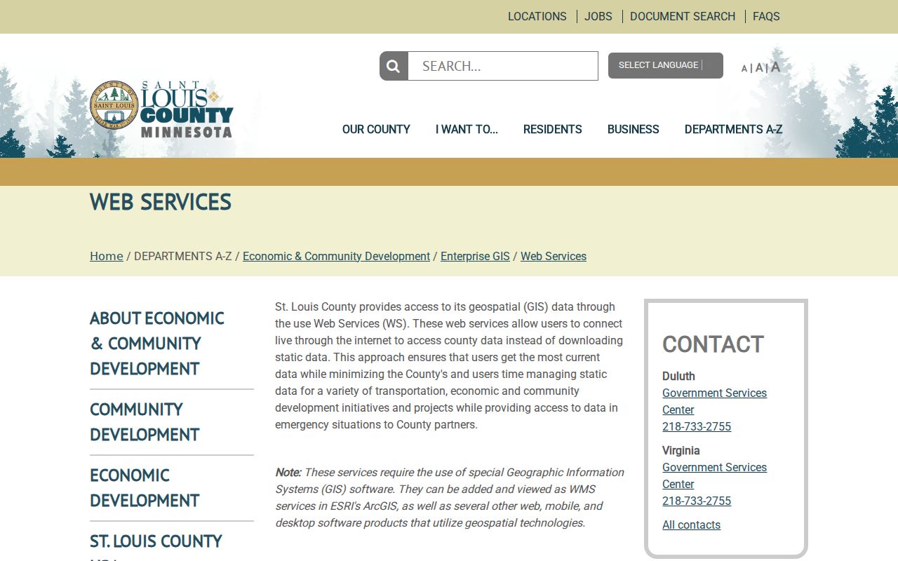 Duluth neighbors St. Louis County GIS web services and imagery screen