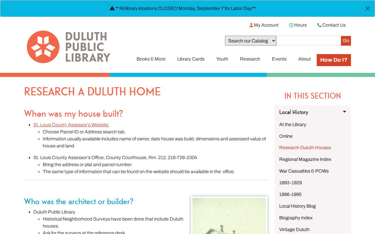 Duluth Previous Residents house-history research at Duluth Public Library