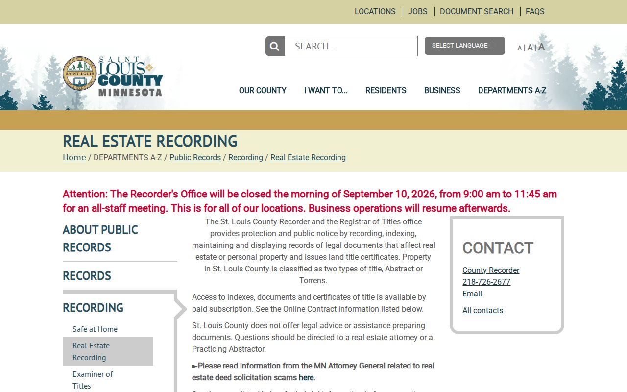 Duluth Previous Residents deed research through St. Louis County Real Estate Recording