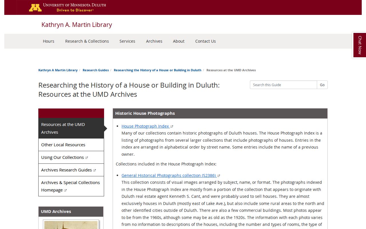 Duluth Previous Residents house-history research through the UMD guide