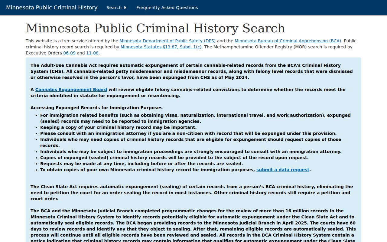 Duluth resident lookup Minnesota BCA Criminal History Search screen