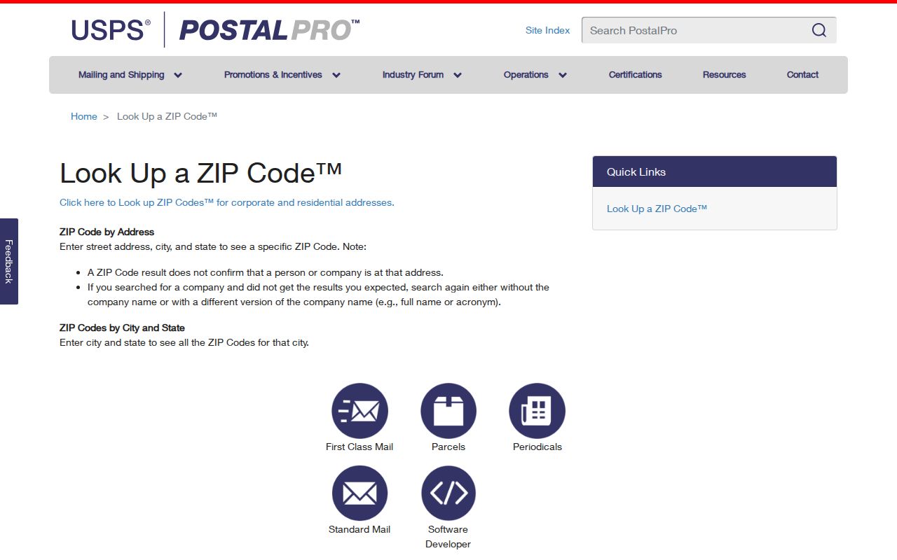 Duluth ZIP Code Directory USPS ZIP Code Lookup screen
